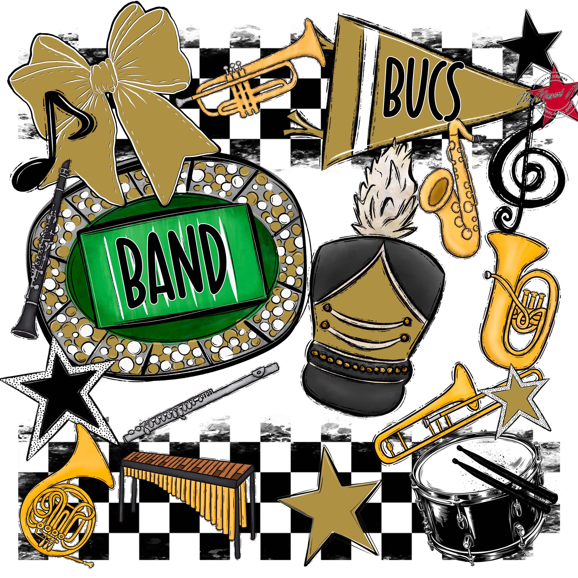 Bucs Band Checkers Design-Gold