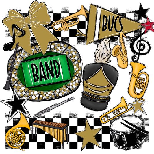 Bucs Band Checkers Design-Gold