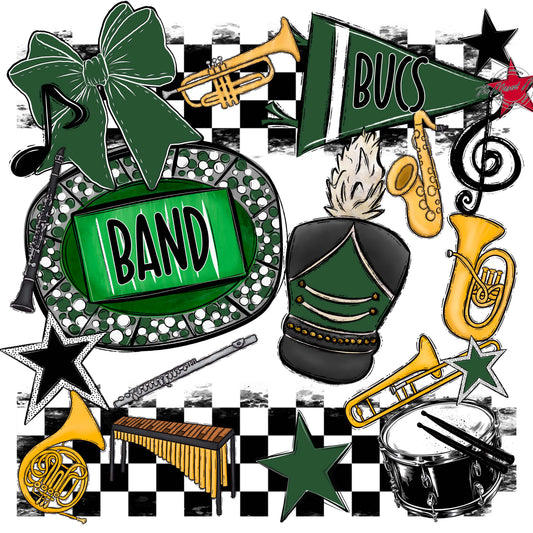 Bucs Band Checkers Design-Green