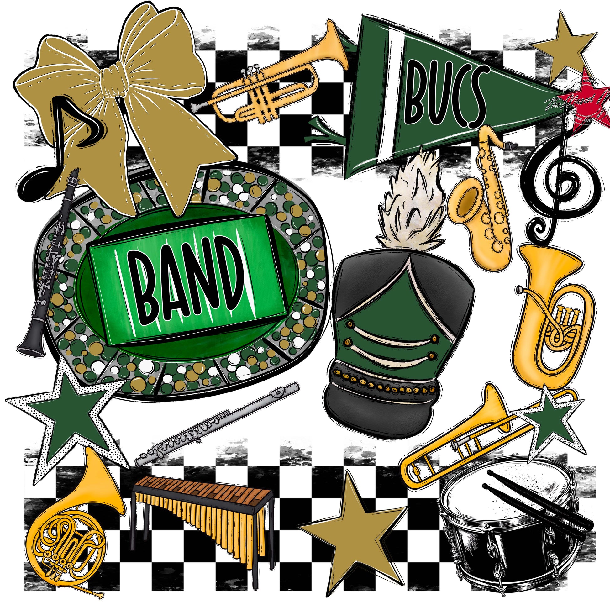 Bucs Band Checkers Design-Green & Gold