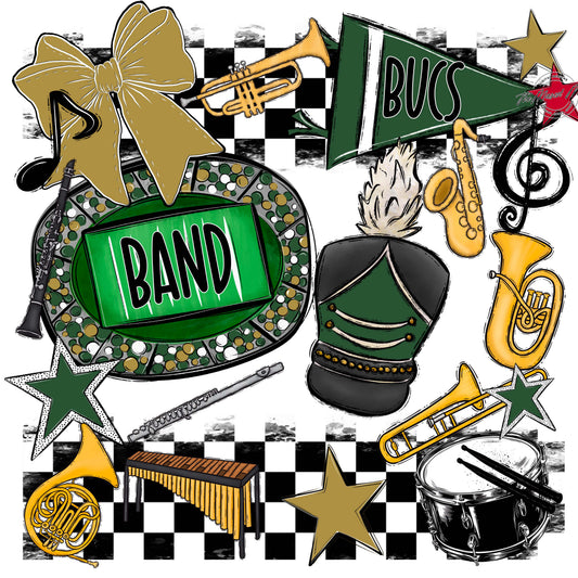 Bucs Band Checkers Design-Green & Gold