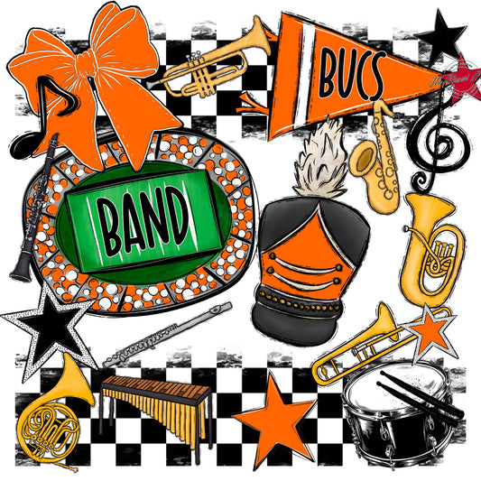 Bucs Band Checkers Design-Orange