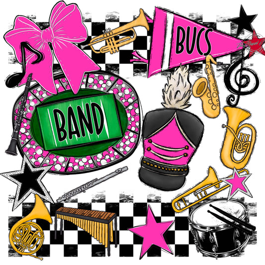 Bucs Band Checkers Design-Pink