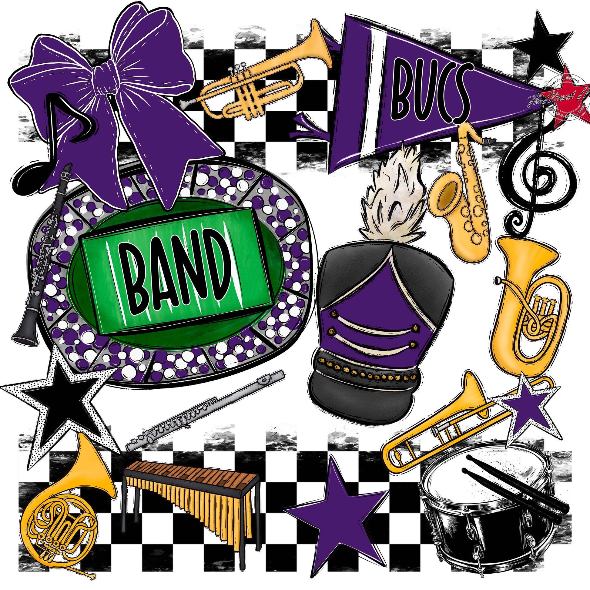 Bucs Band Checkers Design-Purple