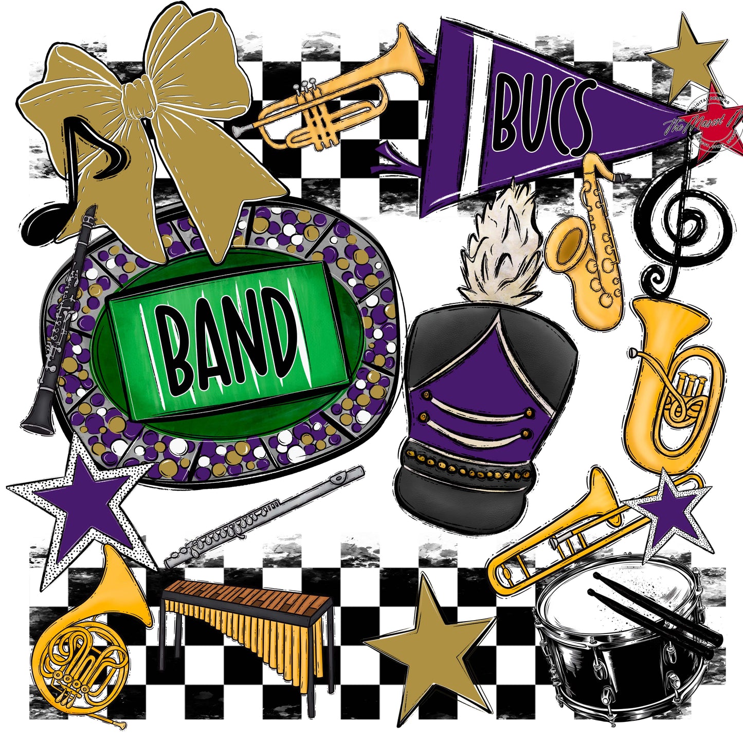 Bucs Band Checkers Design-Purple & Gold