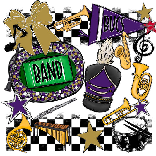 Bucs Band Checkers Design-Purple & Gold