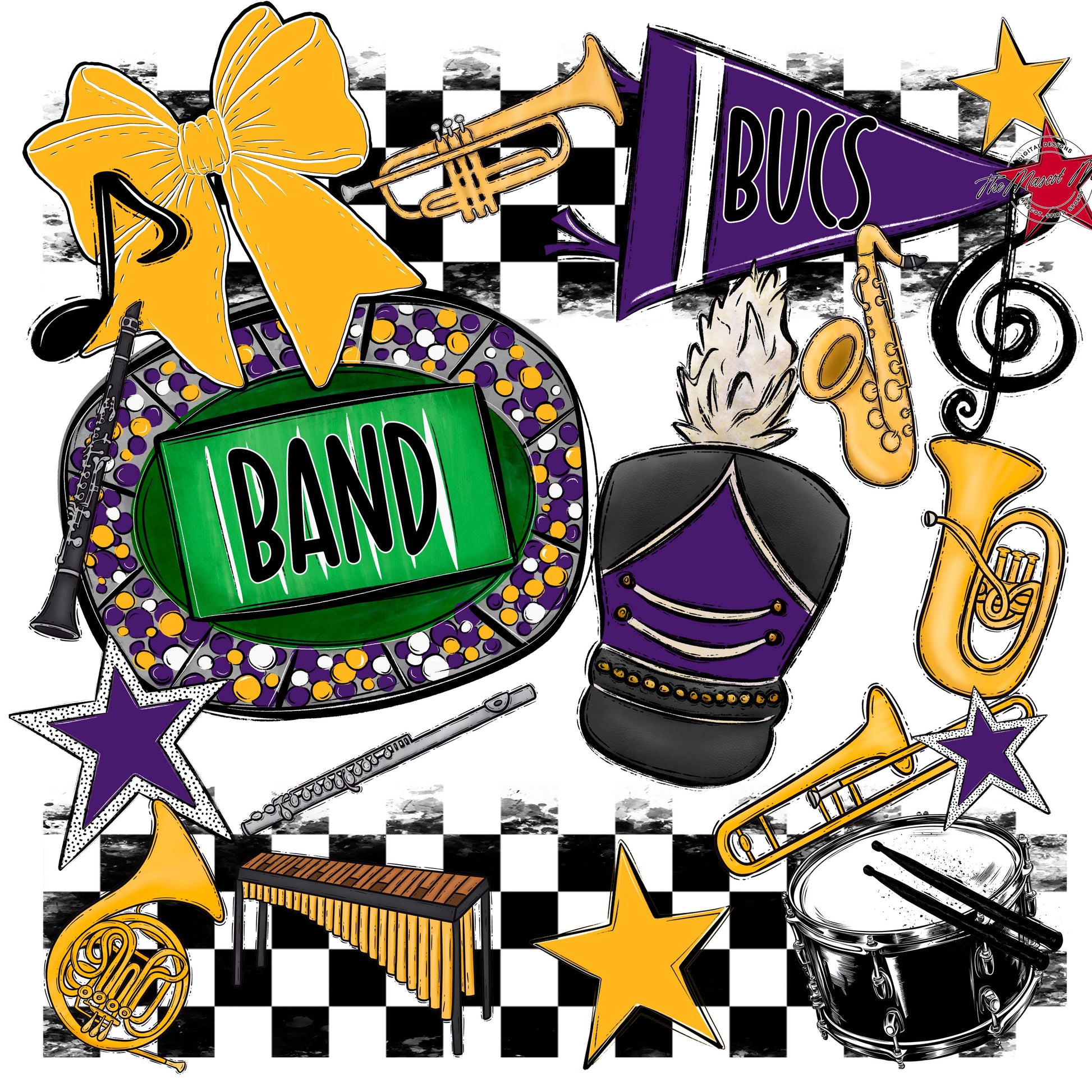 Bucs Band Checkers Design-Purple & Yellow
