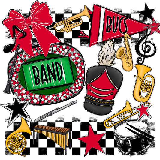 Bucs Band Checkers Design-Red
