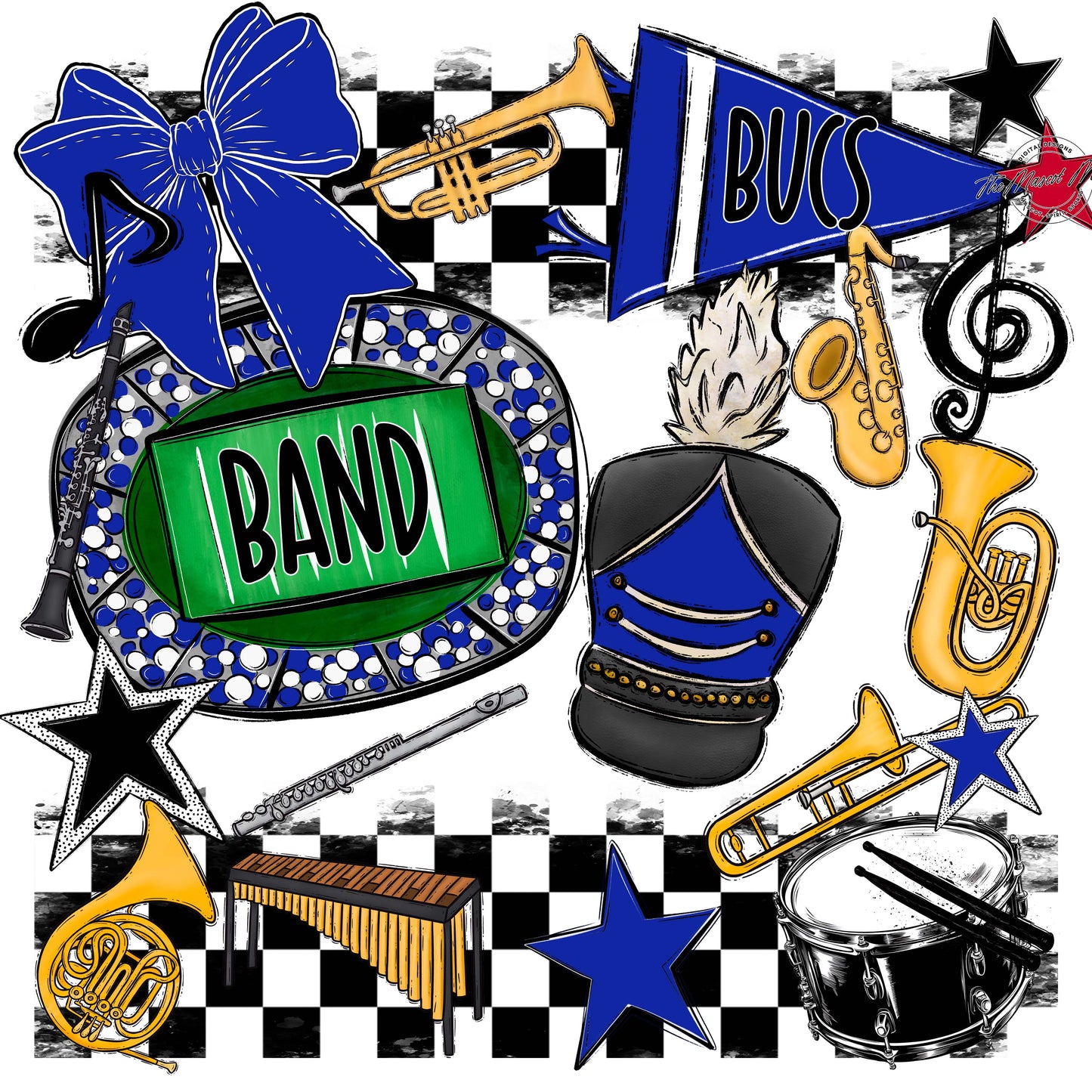 Bucs Band Checkers Design-Royal Blue