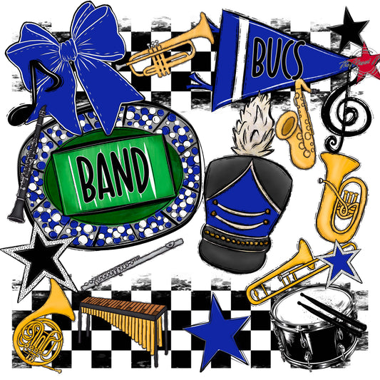 Bucs Band Checkers Design-Royal Blue