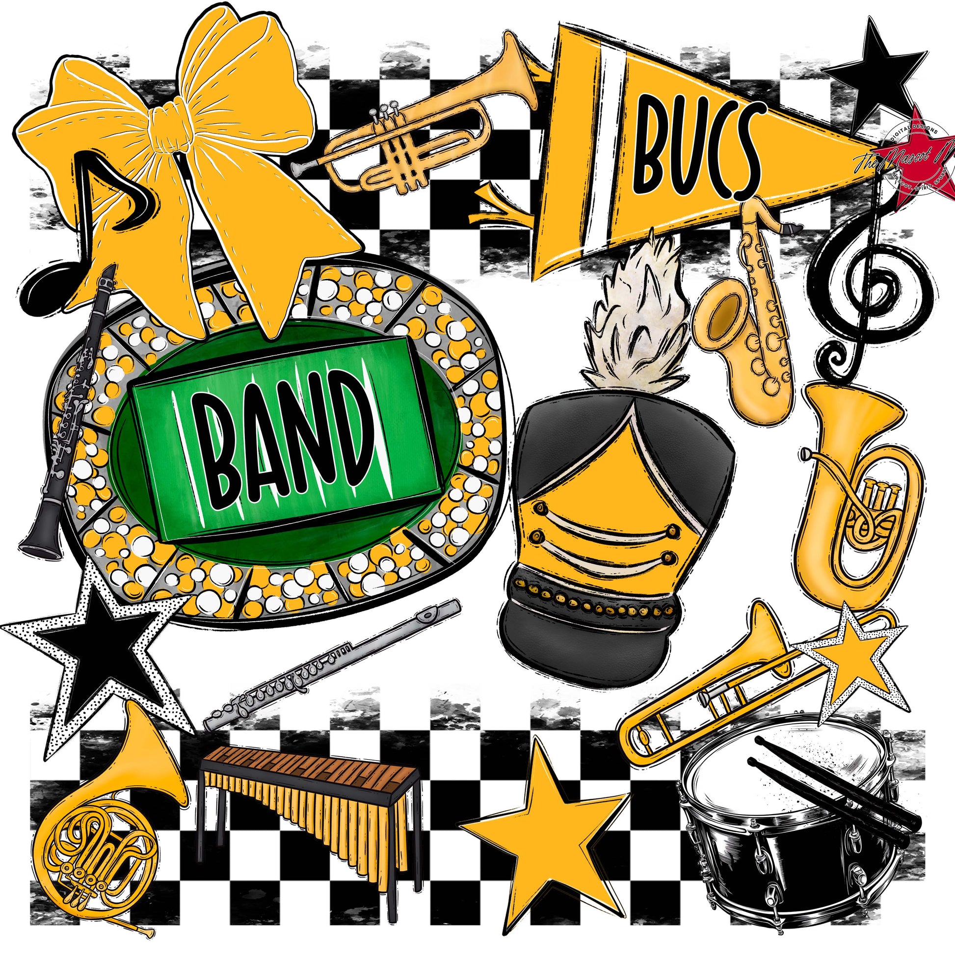 Bucs Band Checkers Design-Yellow