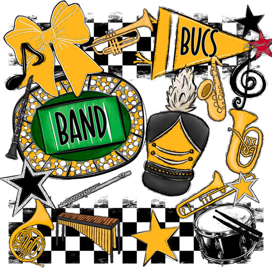 Bucs Band Checkers Design-Yellow