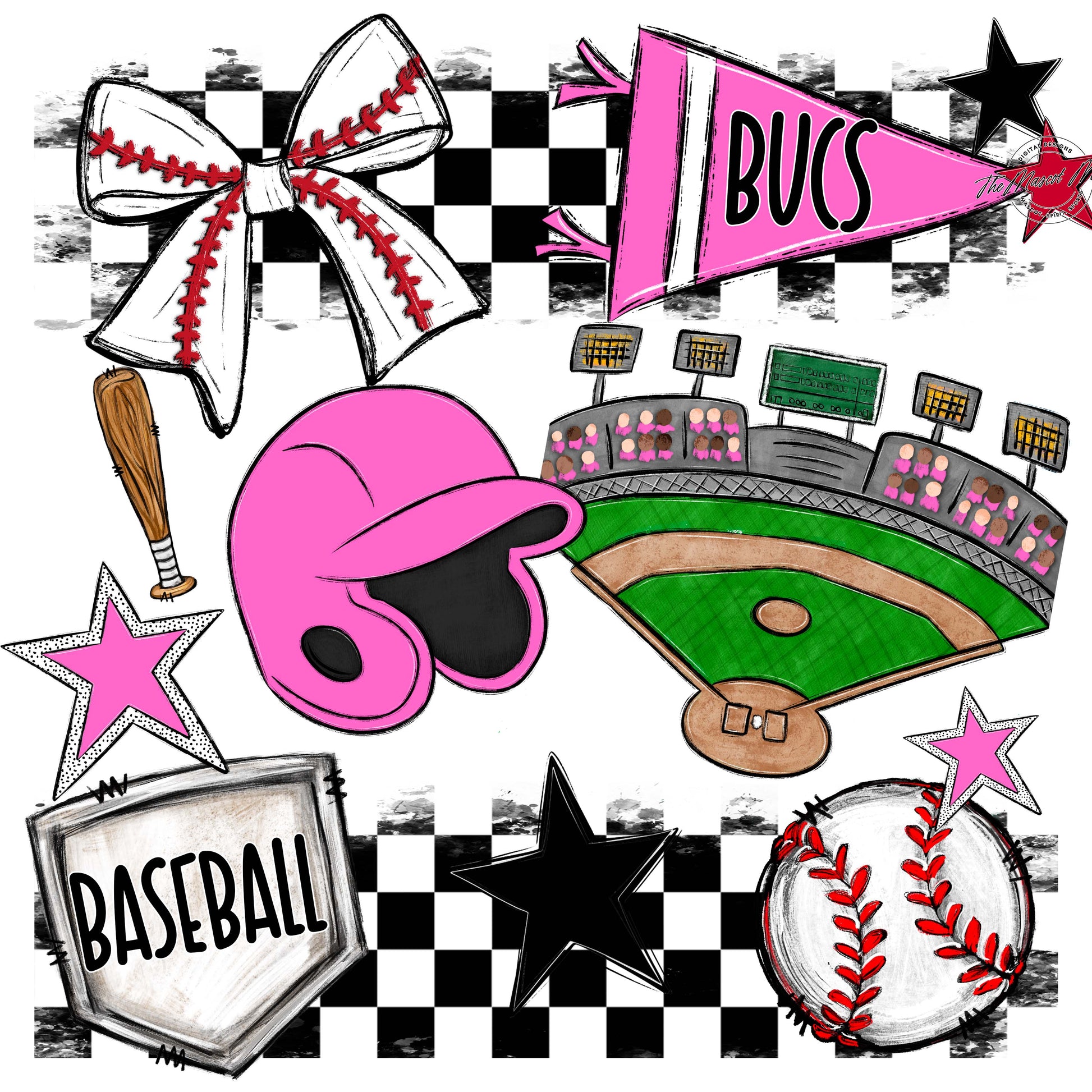 Bucs Baseball Checkers Design-Baby Pink