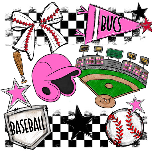 Bucs Baseball Checkers Design-Baby Pink