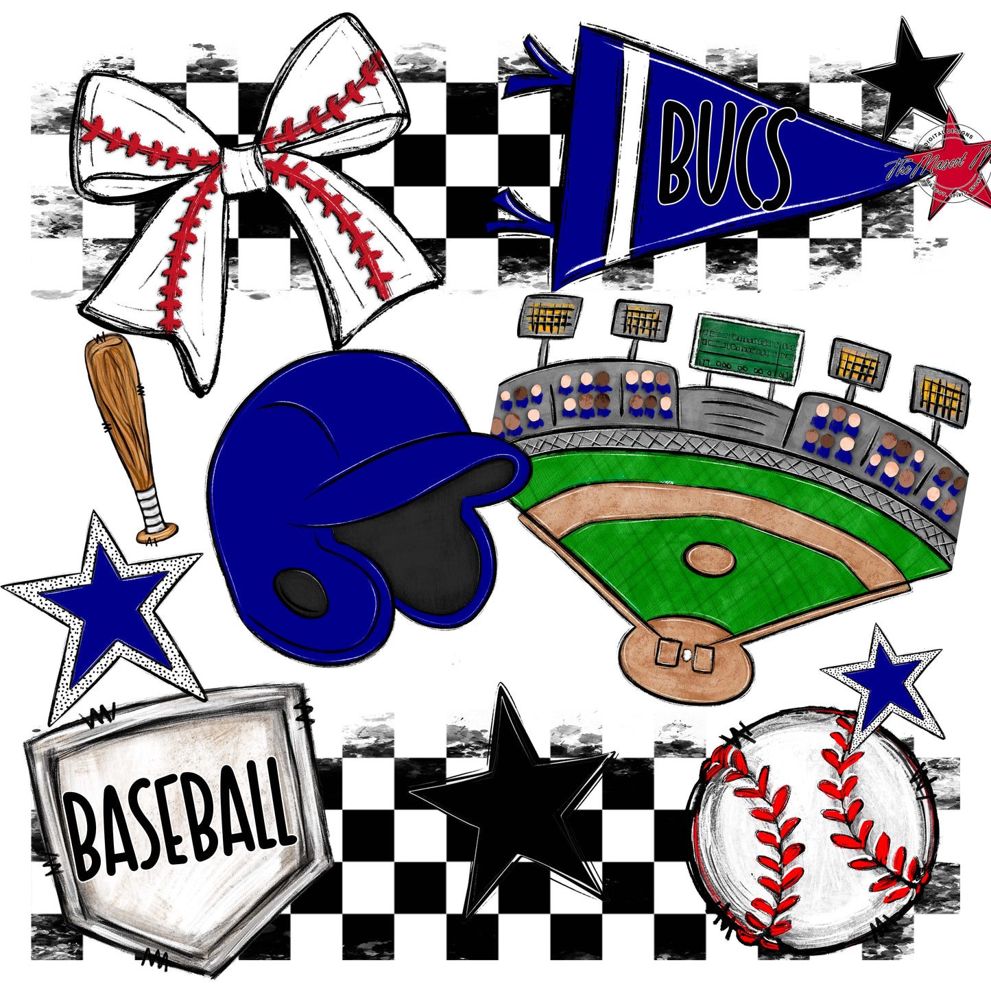 Bucs Baseball Checkers Design-Blue