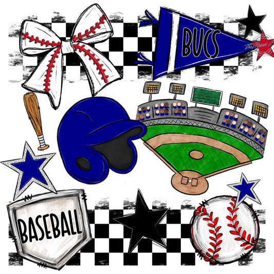 Bucs Baseball Checkers Design-Blue