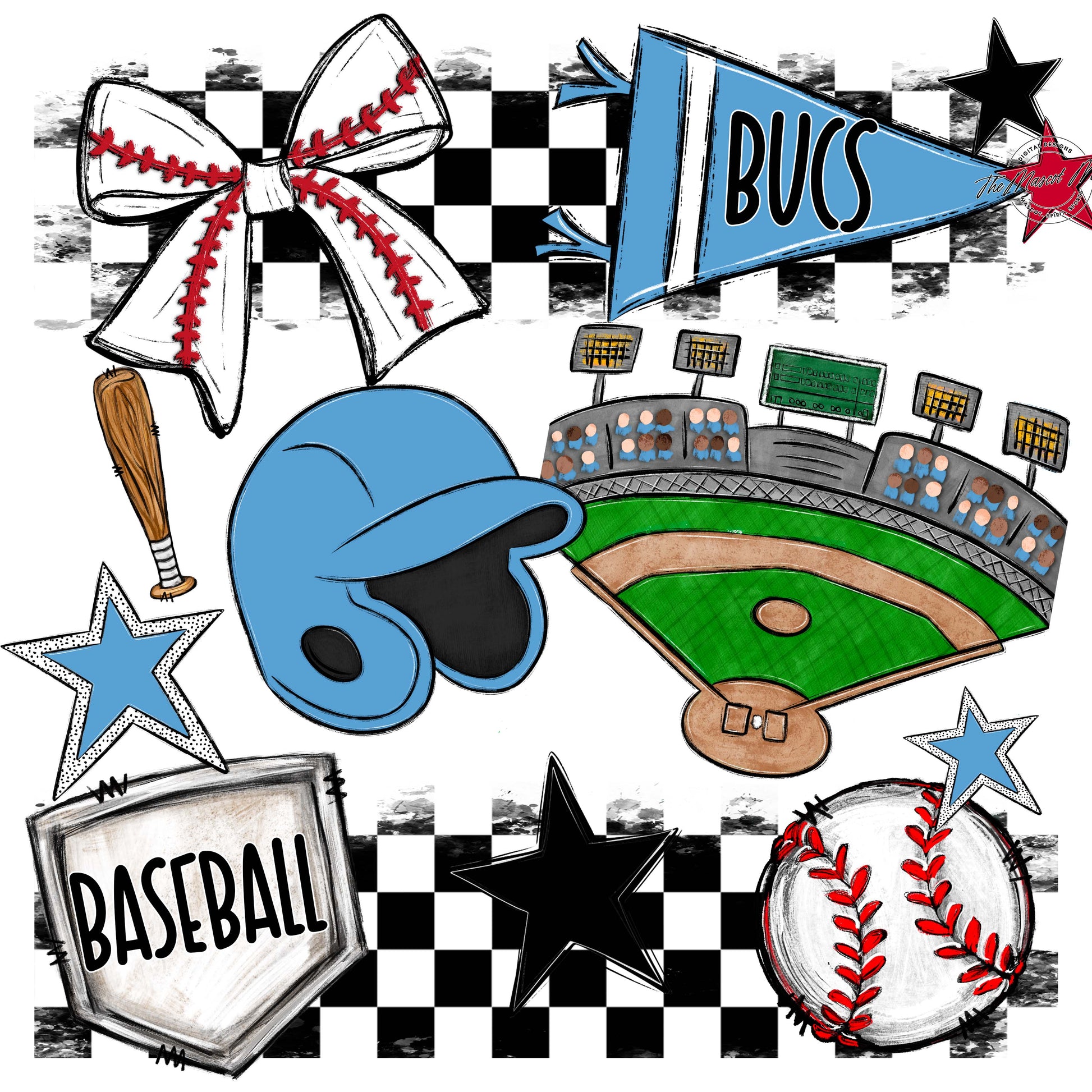Bucs Baseball Checkers Design-Carolina Blue