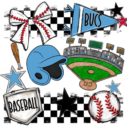 Bucs Baseball Checkers Design-Carolina Blue