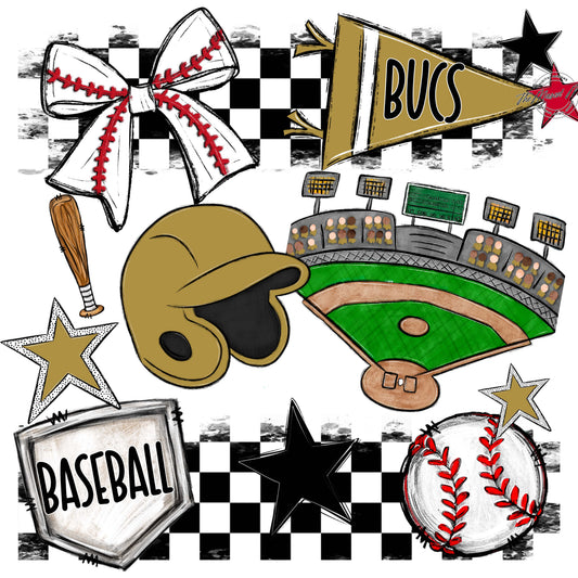 Bucs Baseball Checkers Design-Gold