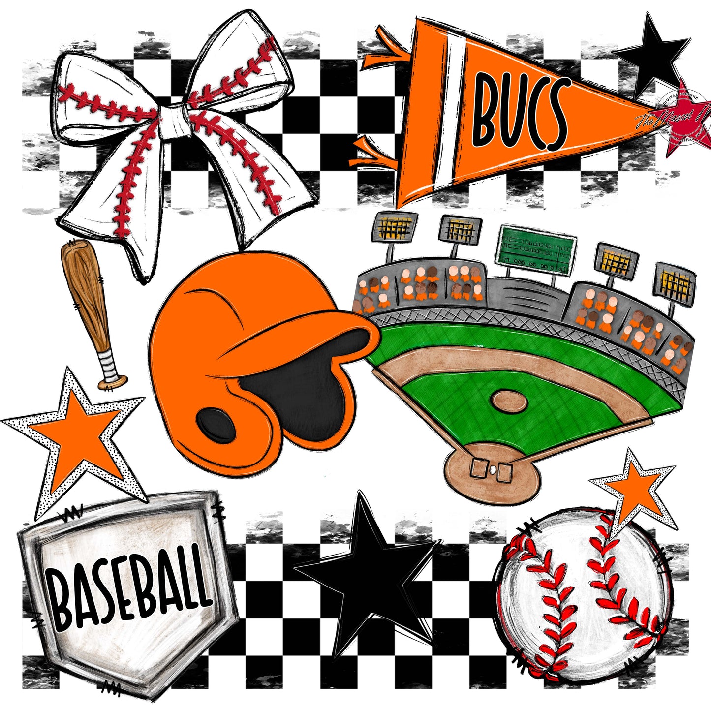 Bucs Baseball Checkers Design-Orange