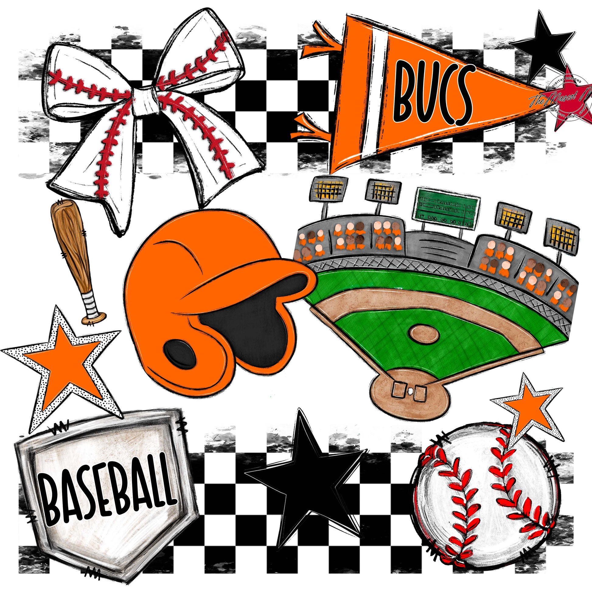 Bucs Baseball Checkers Design-Orange