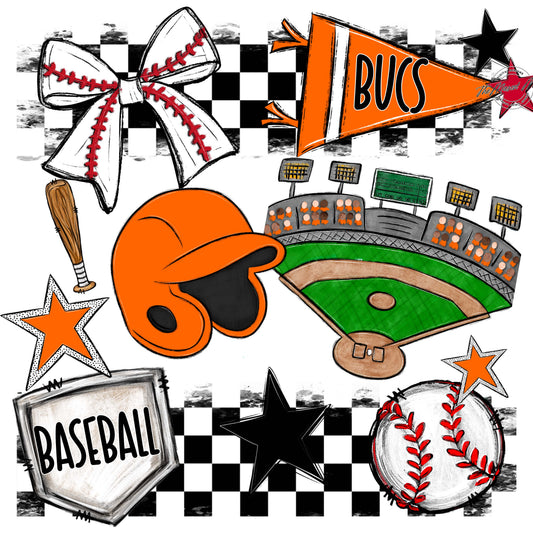 Bucs Baseball Checkers Design-Orange