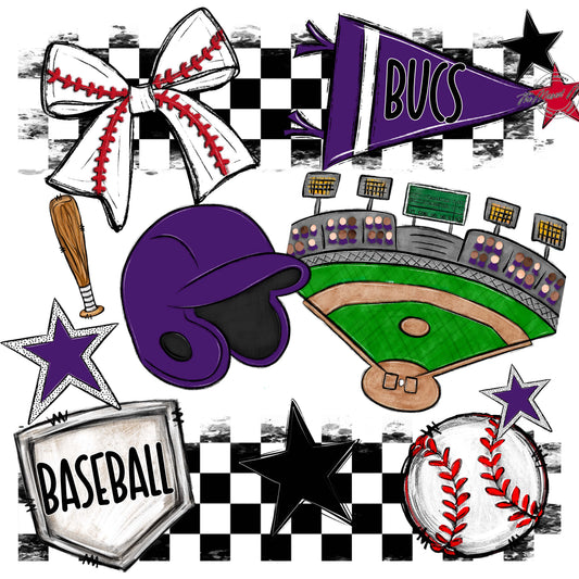 Bucs Baseball Checkers Design-Purple