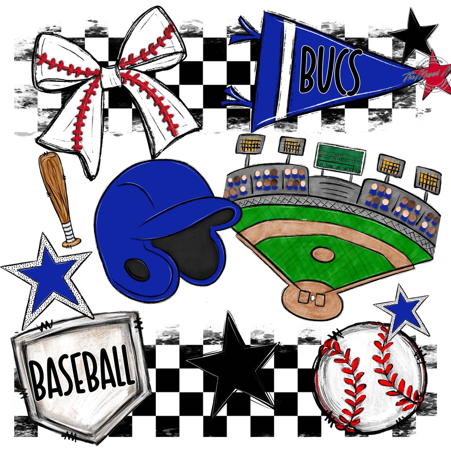Bucs Baseball Checkers Design-Royal Blue