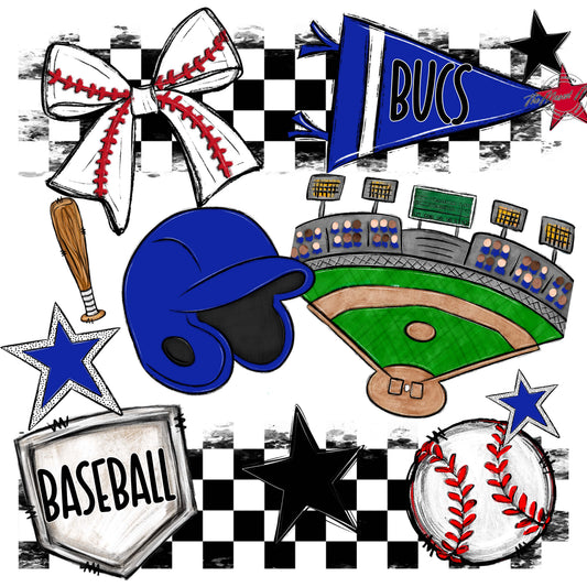 Bucs Baseball Checkers Design-Royal Blue