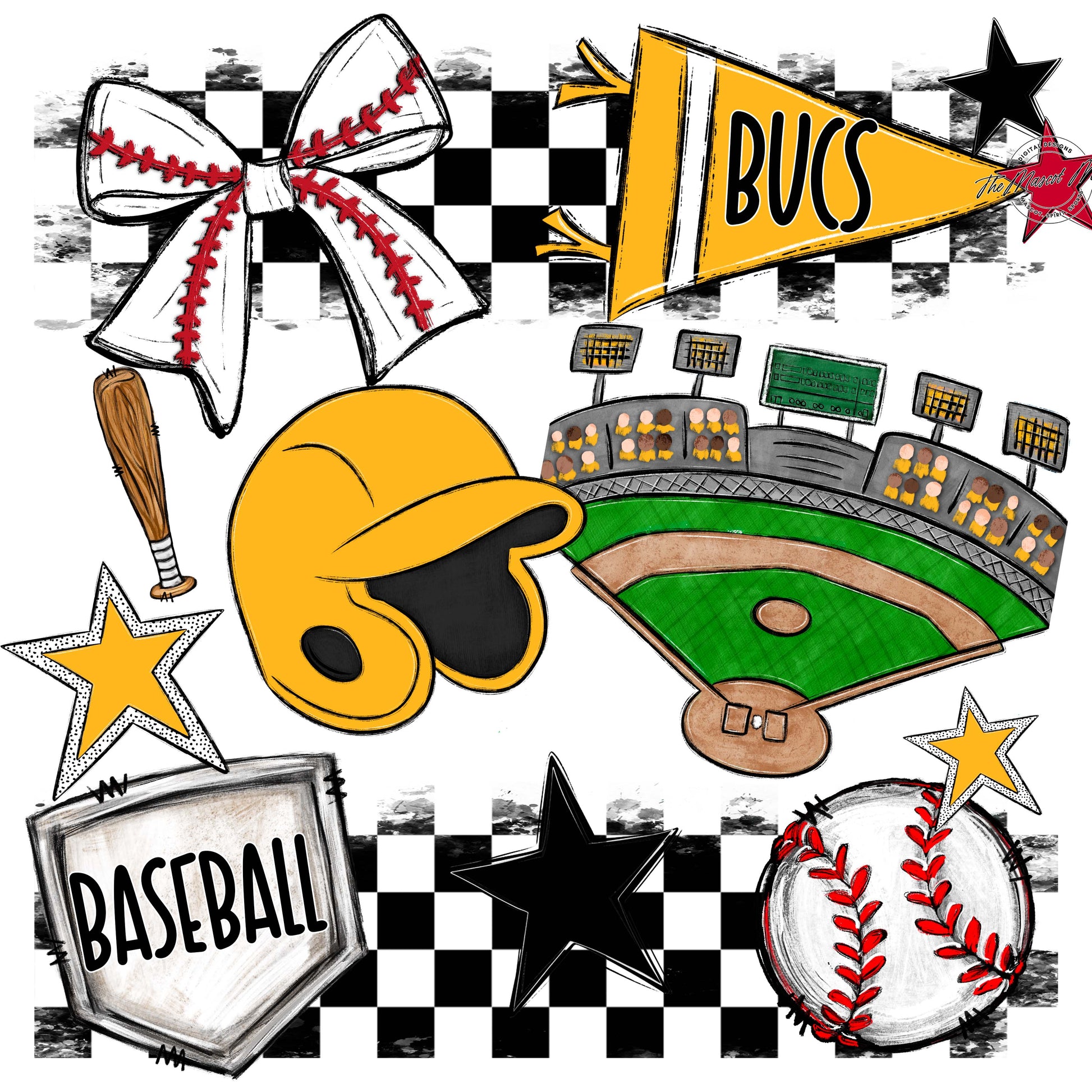Bucs Baseball Checkers Design-Yellow