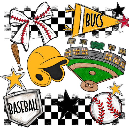 Bucs Baseball Checkers Design-Yellow