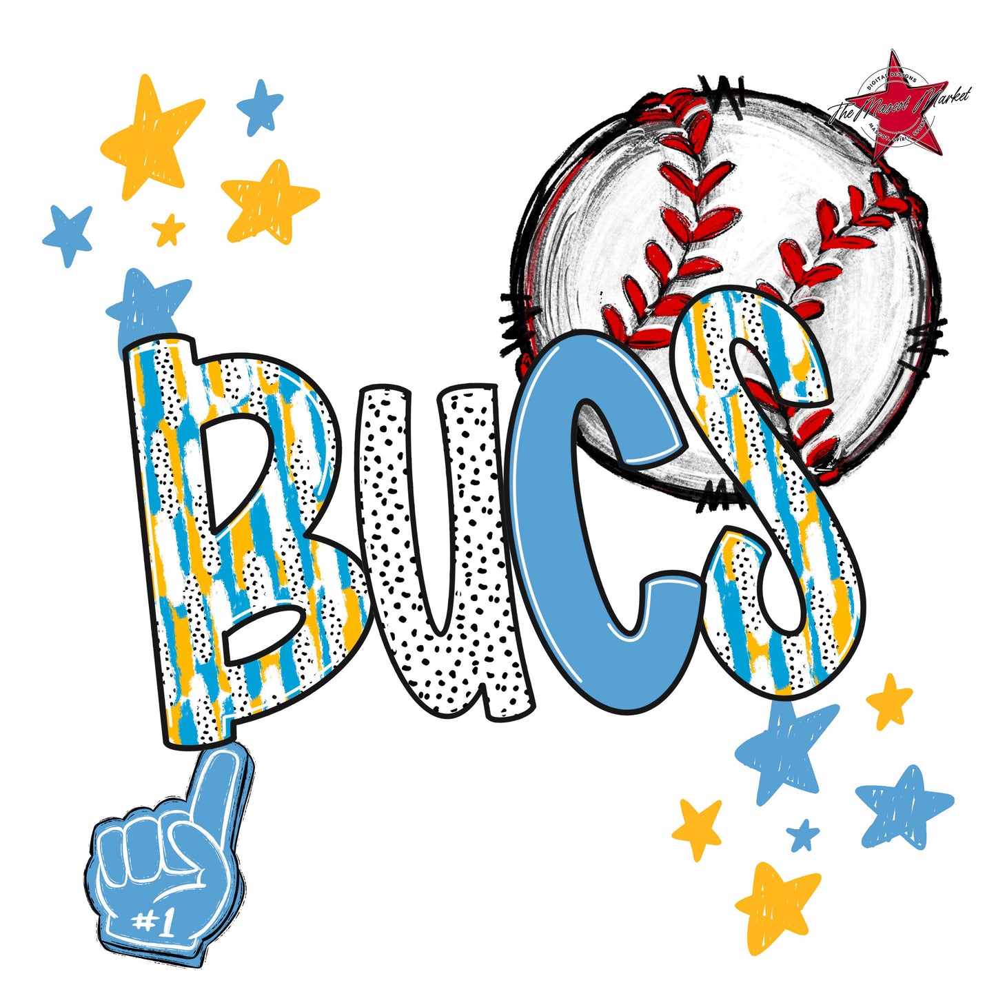 Bucs Baseball Scrape-Carolina Blue & Yellow