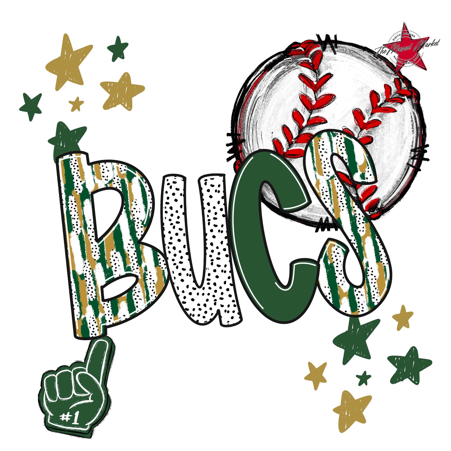 Bucs Baseball Scrape-Green & Gold