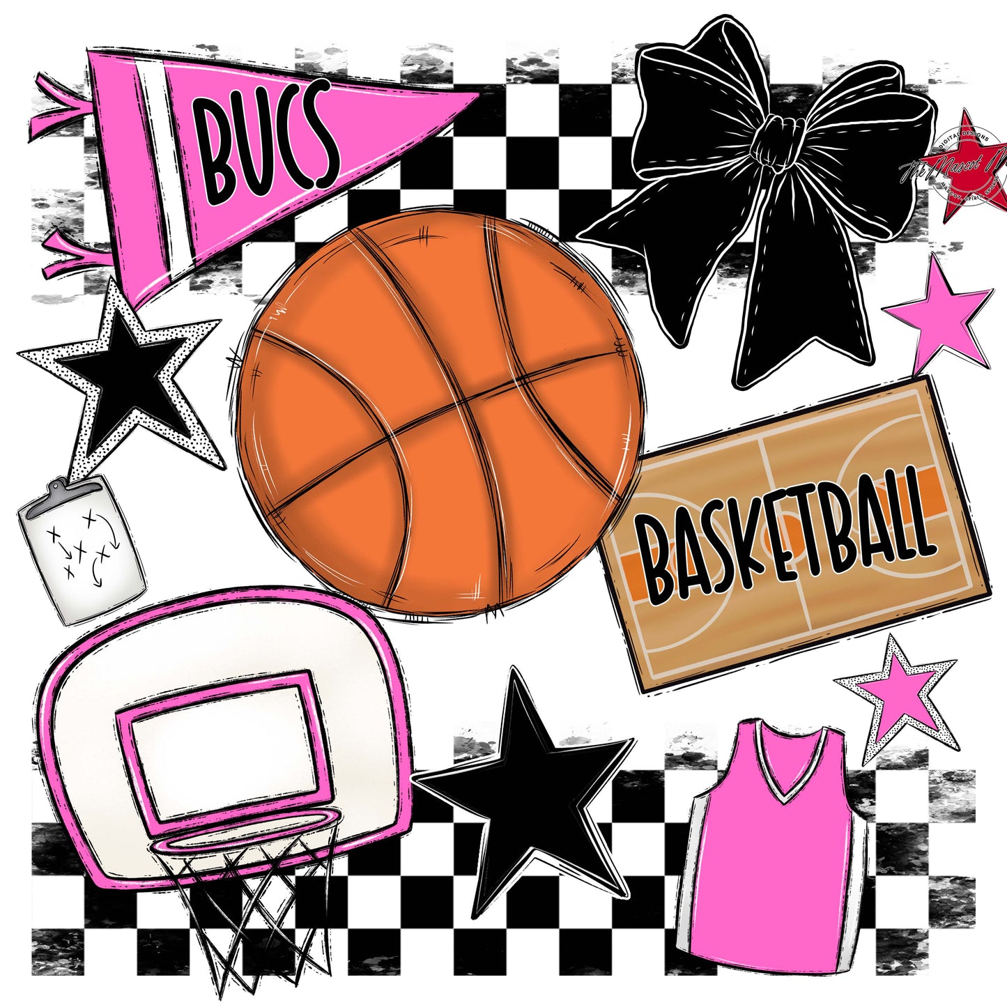 Bucs Basketball Checkers Design-Baby Pink