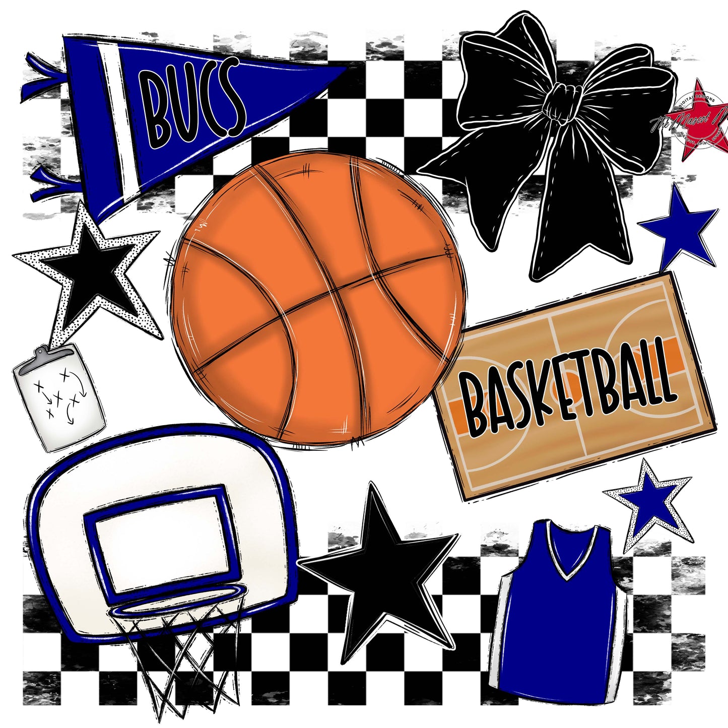 Bucs Basketball Checkers Design-Blue