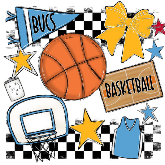 Bucs Basketball Checkers Design-Carolina Blue & Yellow