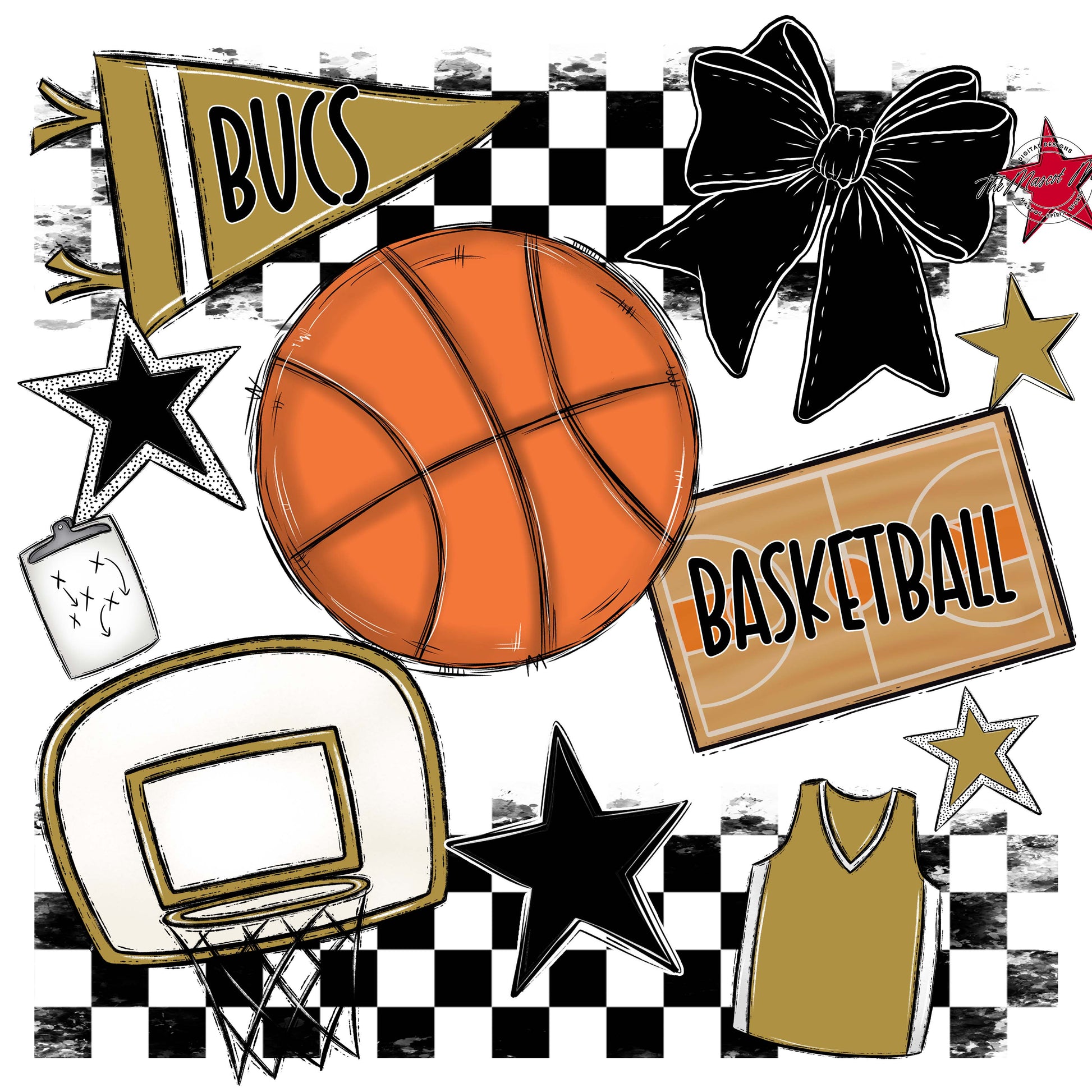 Bucs Basketball Checkers Design-Gold