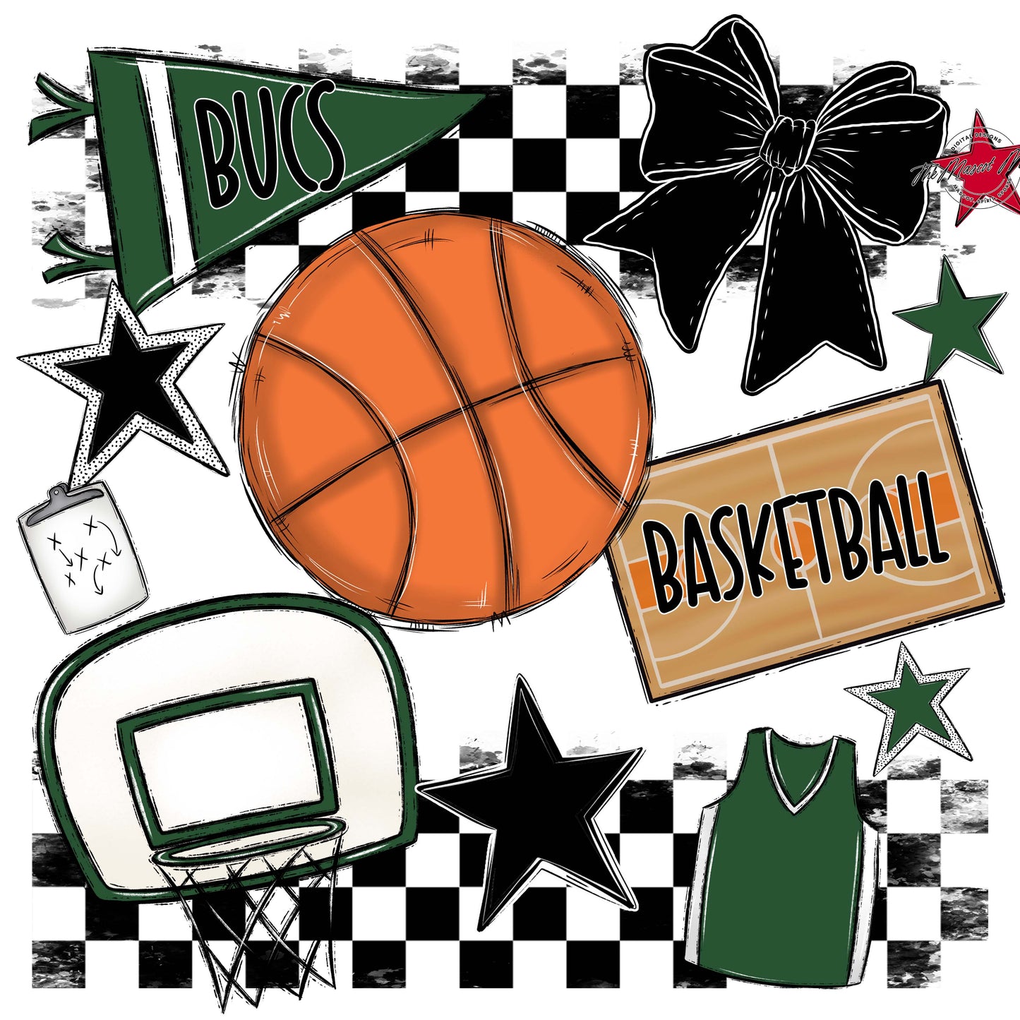 Bucs Basketball Checkers Design-Green