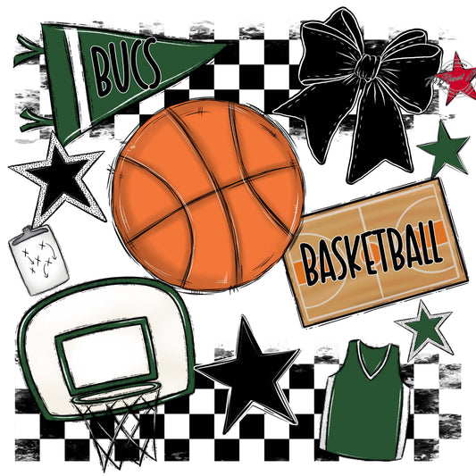 Bucs Basketball Checkers Design-Green