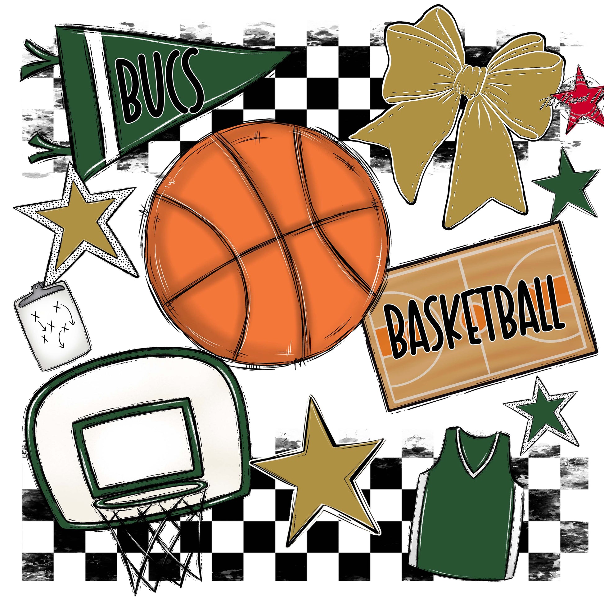 Bucs Basketball Checkers Design-Green & Gold
