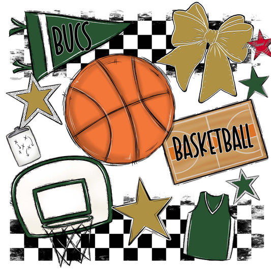Bucs Basketball Checkers Design-Green & Gold