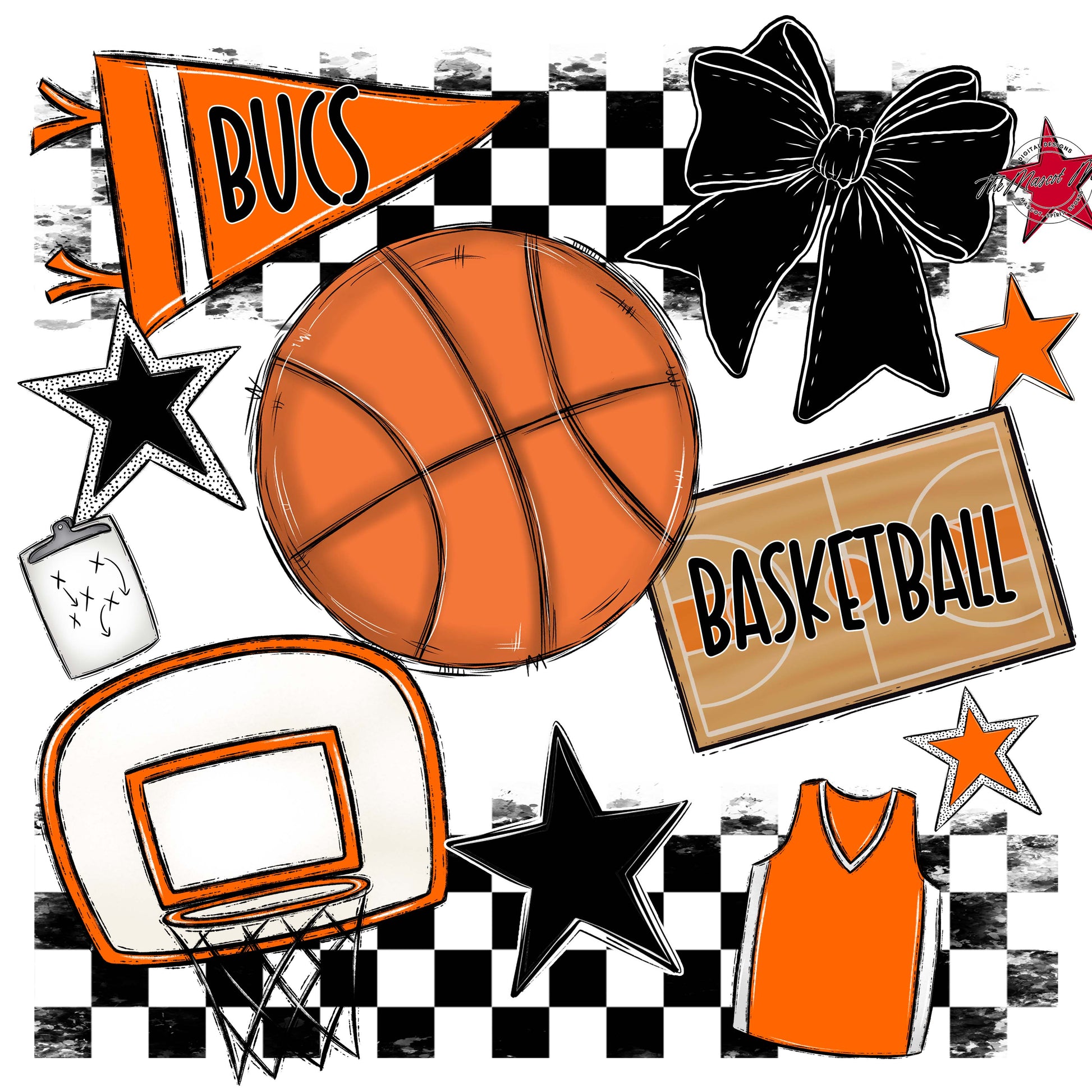Bucs Basketball Checkers Design-Orange