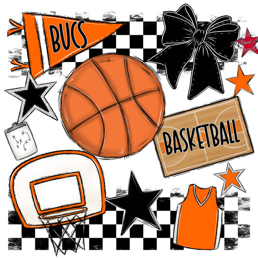 Bucs Basketball Checkers Design-Orange