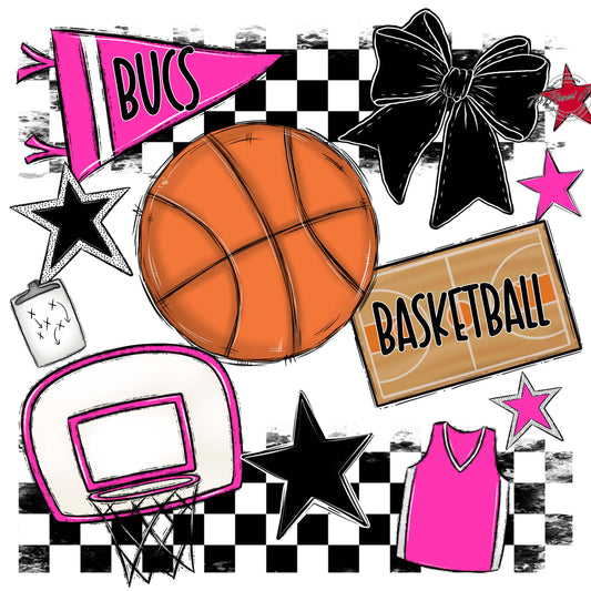 Bucs Basketball Checkers Design-Pink