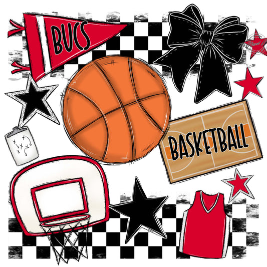 Bucs Basketball Checkers Design-Red