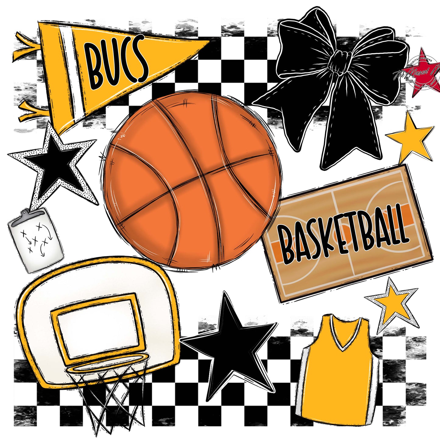 Bucs Basketball Checkers Design-Yellow