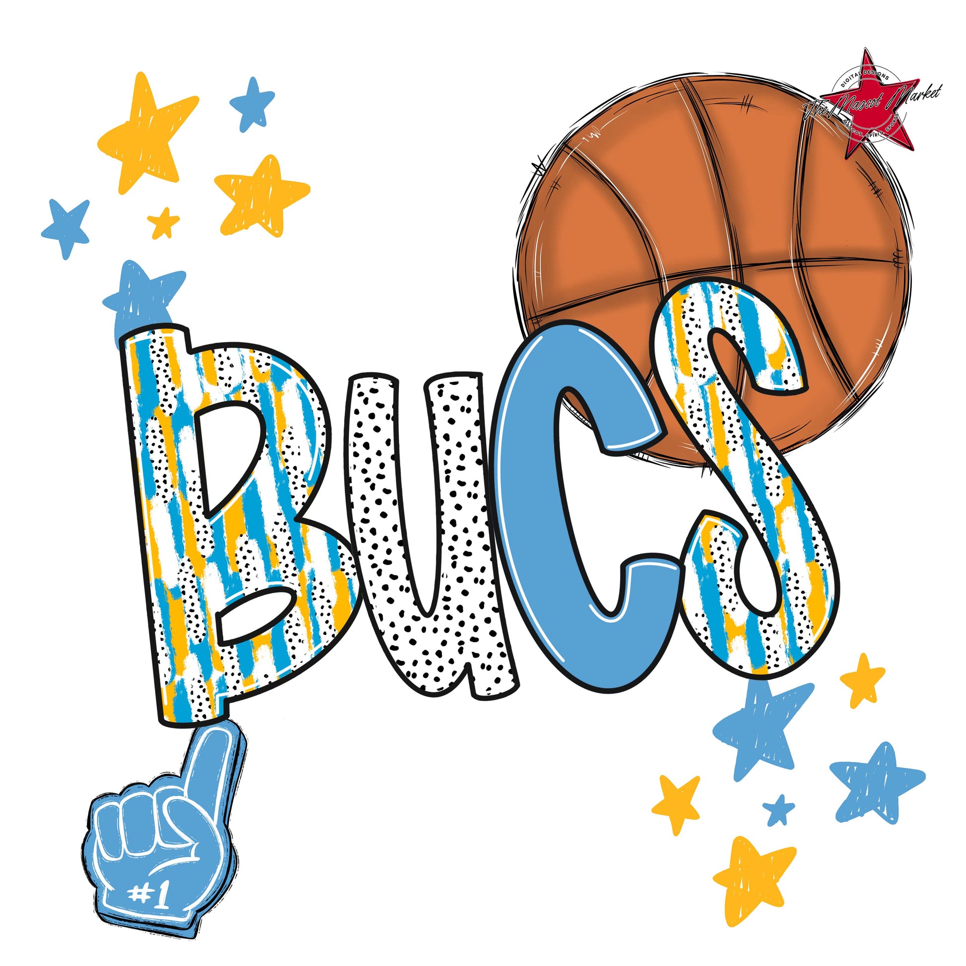 Bucs Basketball Scrape-Carolina Blue & Yellow