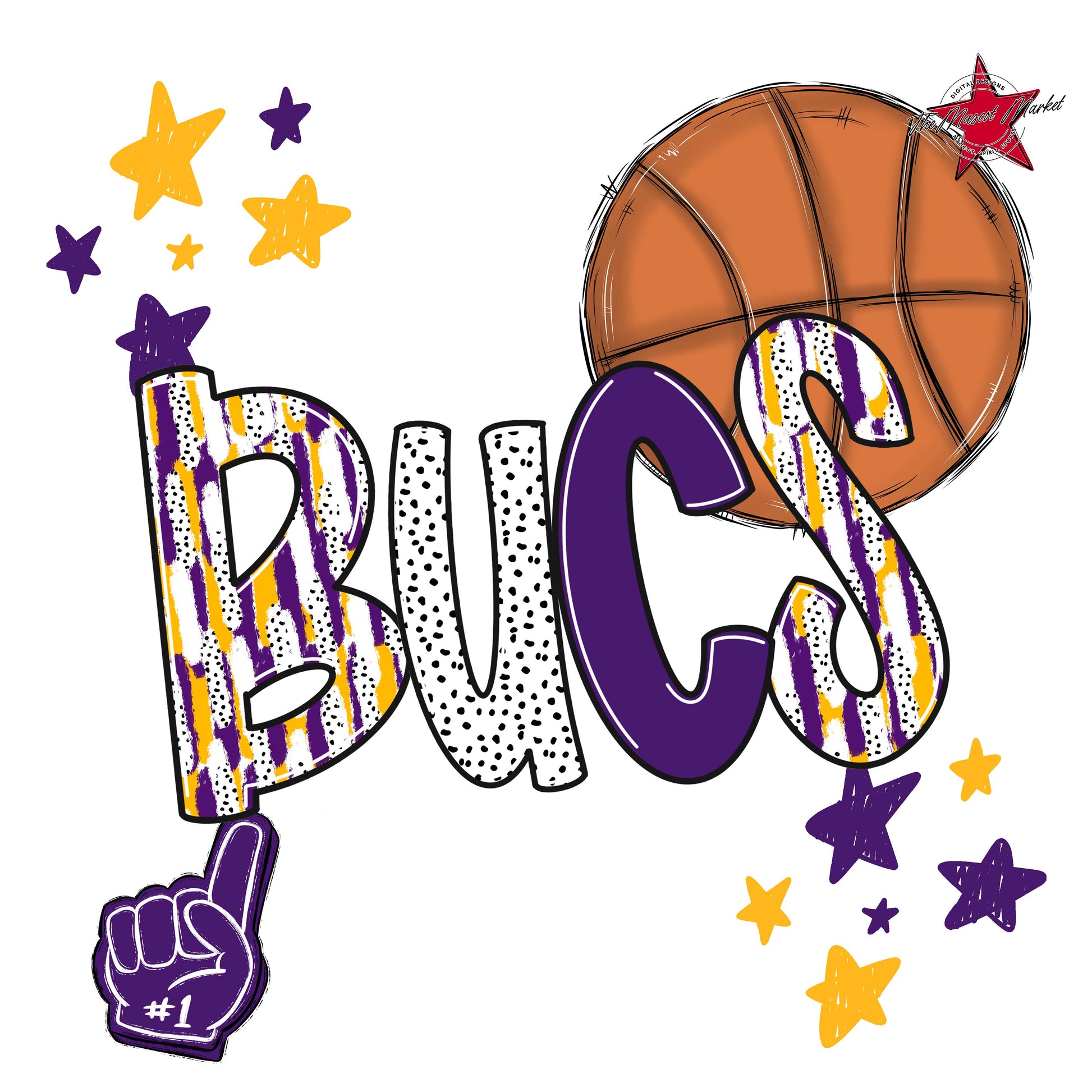 Bucs Basketball Scrape-Purple & Yellow