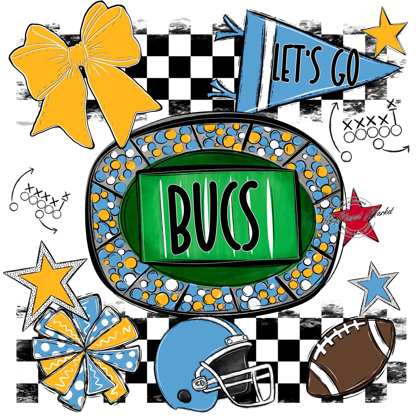 Bucs Checkers Spirit Design-Carolina Blue & Yellow