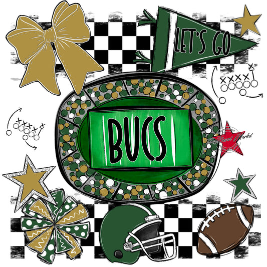 Bucs Checkers Spirit Design-Green & Gold